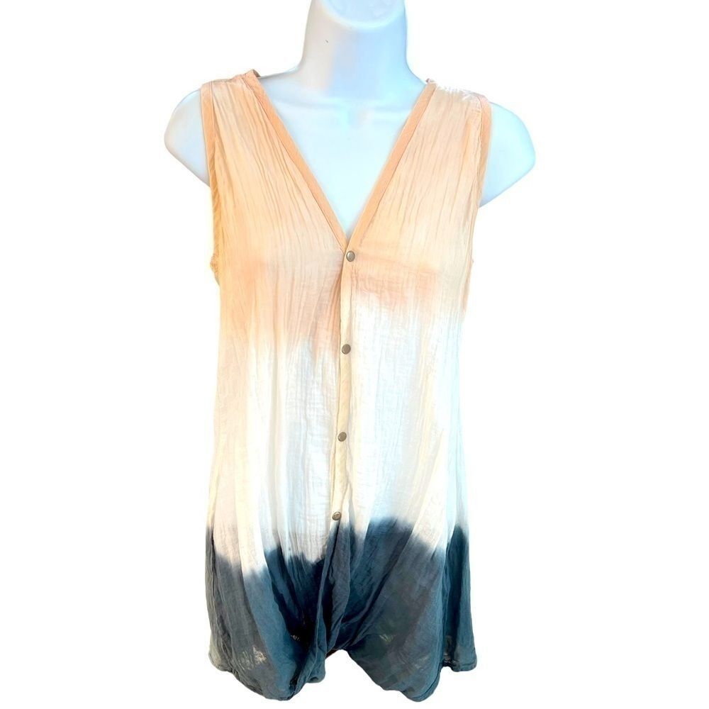 STARK X Anthropologie Dip Dye Snap Button Sleeveless Blouse Top Small Pin…